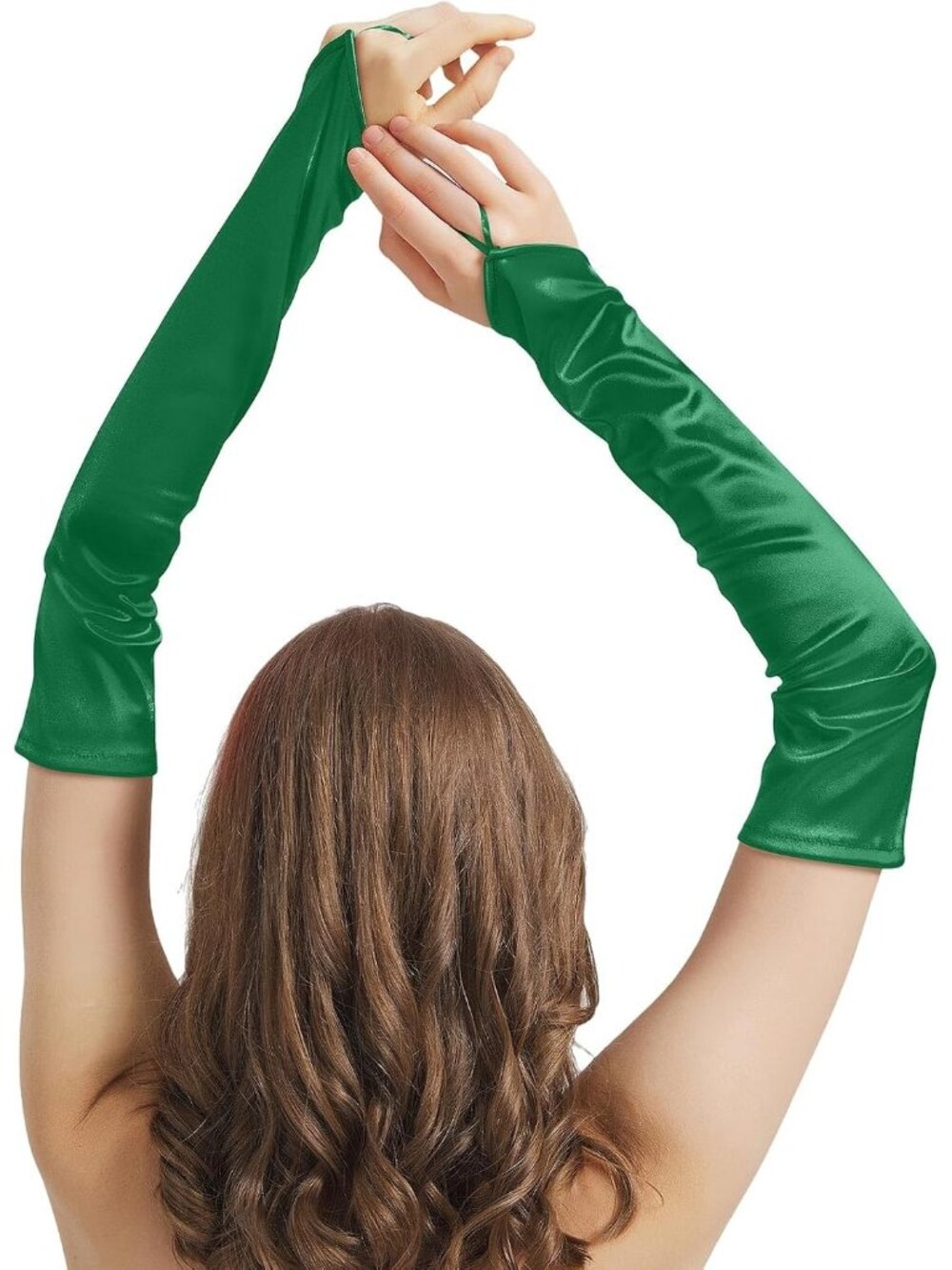 Women's Green Fingerless Elbow Length Halloween Cosplay 1920s Satin Gloves